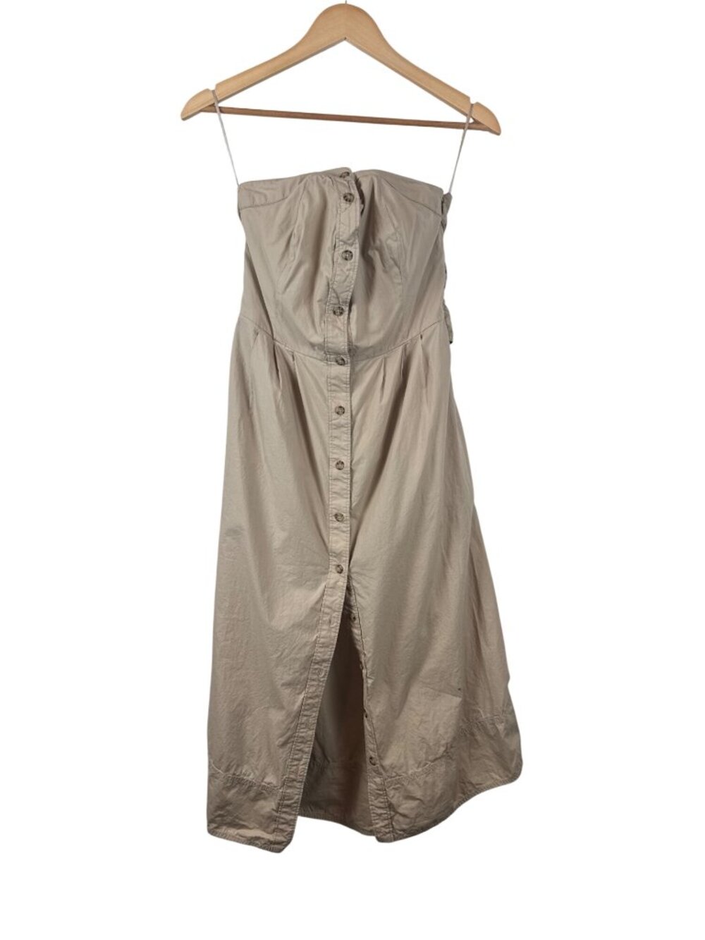 Pilcro Beige Strapless Button-Down Midi Dress Size Small 100% Cotton